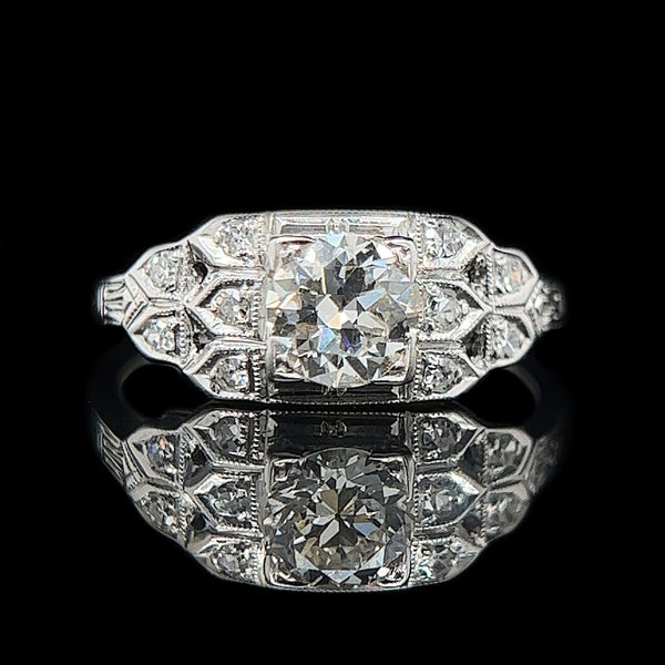 Art Deco .70ct. Diamond Antique Engagement - Fashion Ring 18K White Gold - J38020