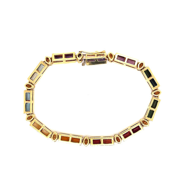 Estate, Bracelet, Multi-Color Gemstone ,18K Yellow Gold