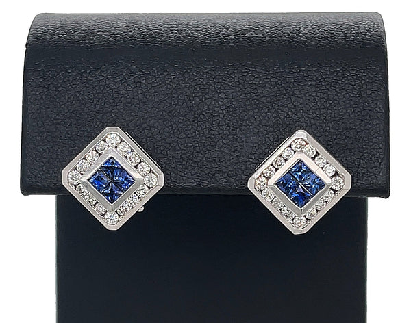 1.00ct. T.W. Sapphire & 1.00ct. T.W. Diamond Estate Earrings 18K White Gold - J39481