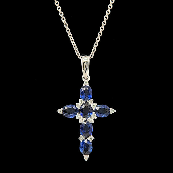 1.57ct. T.W.Sapphire & Diamond Estate Cross Necklace 18K White Gold - J40259