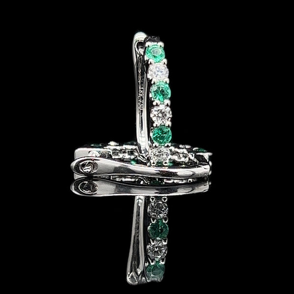 .37ct. T.W. Emerald & .20ct. T.W. Diamond Estate Hoop Earrings 18K White Gold - J40260