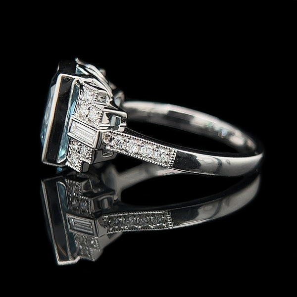4.60ct. Aquamarine & .37ct. T.W. Diamond Estate Wedding - Fashion Ring White Gold - J40261