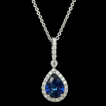 1.15ct. Sapphire & .25ct. T.W. Diamond Estate Necklace 18K White Gold - J40265