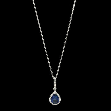 1.15ct. Sapphire & .25ct. T.W. Diamond Estate Necklace 18K White Gold - J40265